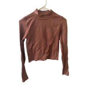 Aeropostale  Y2K Womens Seamless Ribbed Long Sleeve Mock Neck Top Medium Pink